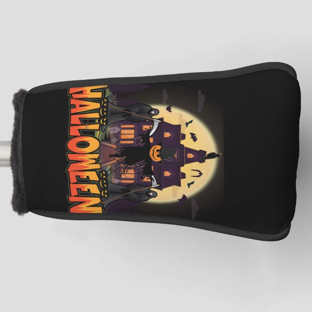 Funda Para Palo De Golf Casa de calabaza asustada, Halloween (Anverso)