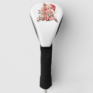 Funda Para Palo De Golf Cerdo de luces de Navidad que lleva sombrero de Na