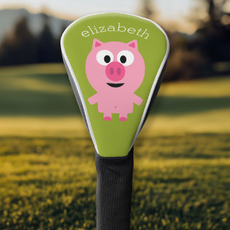 Funda Para Palo De Golf Cerdo Personalizado de granja - verde rosa y lima