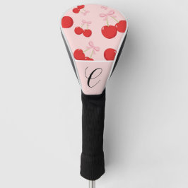 Funda Para Palo De Golf Cerezas Rojas con Lazo Rosa Coquette Estilo Cottag