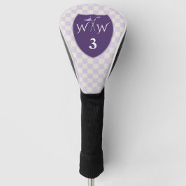 Funda Para Palo De Golf Cheques de crema morado y blanco con iniciales y n