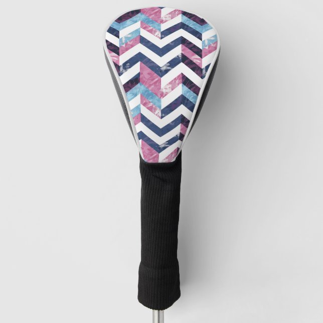 Funda Para Palo De Golf Chevron de mármol blanco rosa azul (Anverso)