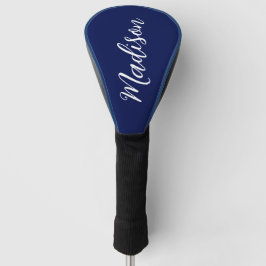 Funda Para Palo De Golf Chic Navy Blue Name Custom Handwritten Script