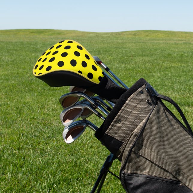Funda Para Palo De Golf Chic Yellow Golf Head Cover with Black Dot Pattern (In Situ)