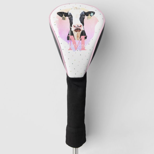 Funda Para Palo De Golf Chicas de monograma bonito Nombre vaca holstein ro (Anverso)