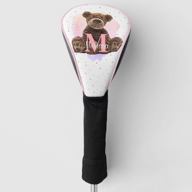 Funda Para Palo De Golf Chicas Monograma Nombre Oso Teddy Rosa (Anverso)