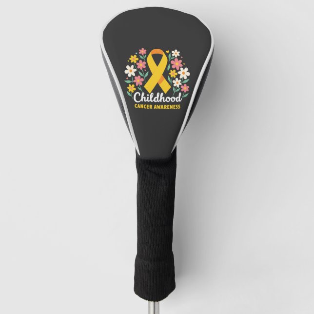 Funda Para Palo De Golf Cinta amarilla Floral para la conciencia del cánce (Anverso)
