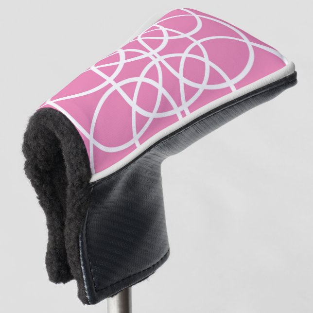 Funda Para Palo De Golf Círculos de espiral blanca en rosa (Anverso 3/4)