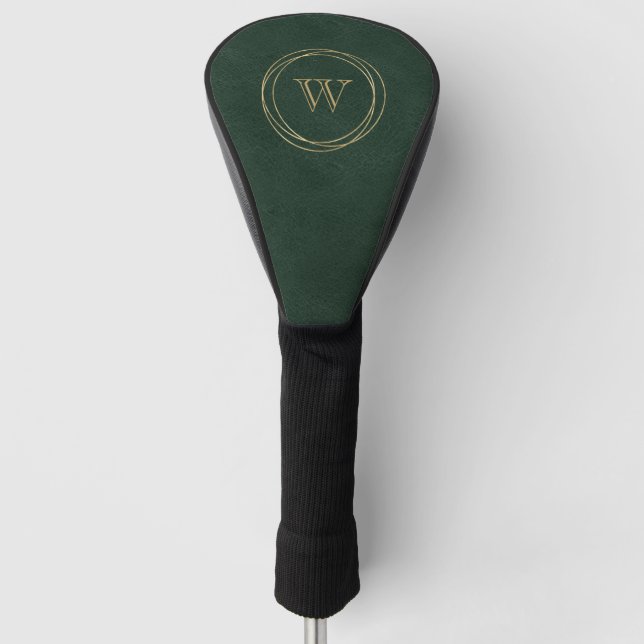 Funda Para Palo De Golf Círculos de oro Monograma verde oscuro (Anverso)