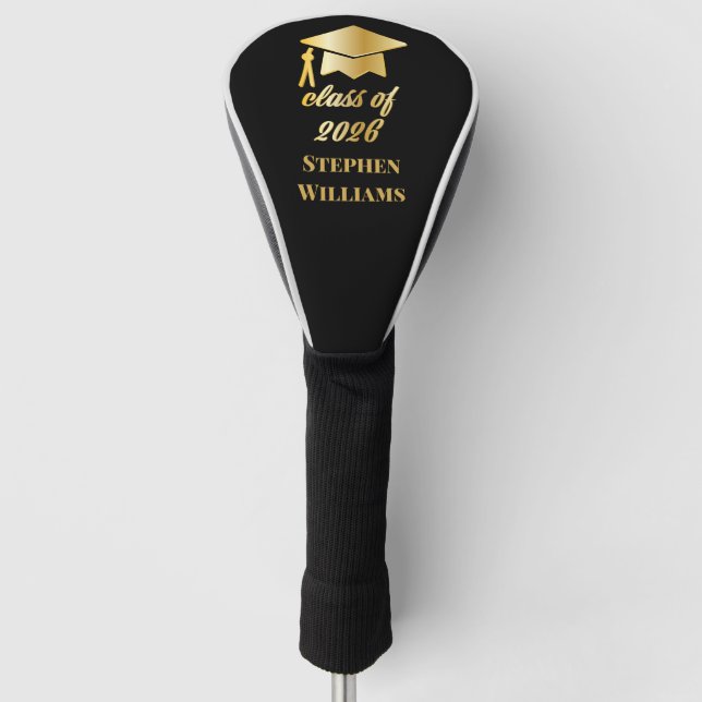 Funda Para Palo De Golf Clase de 2026 Monograma Dorado | Nombre Golf  (Anverso)