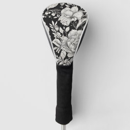 Funda Para Palo De Golf Clásico Floral Vintage en Blanco y Negro
