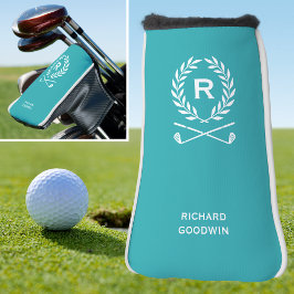 Funda Para Palo De Golf Clásico Monograma Personalizado Nombre Turquesa