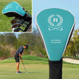 Funda Para Palo De Golf Clásico Monograma Personalizado Nombre Turquesa