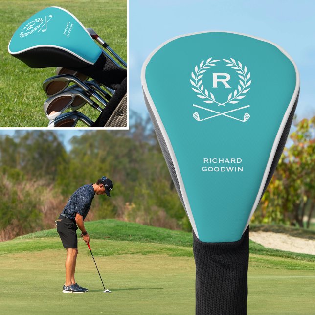 Funda Para Palo De Golf Clásico Monograma Personalizado Nombre Turquesa (Subido por el creador)
