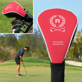 Funda Para Palo De Golf Clásico nombre de monograma personalizado rojo