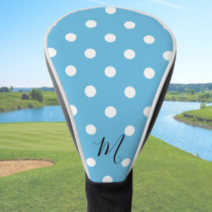 Funda Para Palo De Golf Clásico Patrón Azul Monograma Lunares