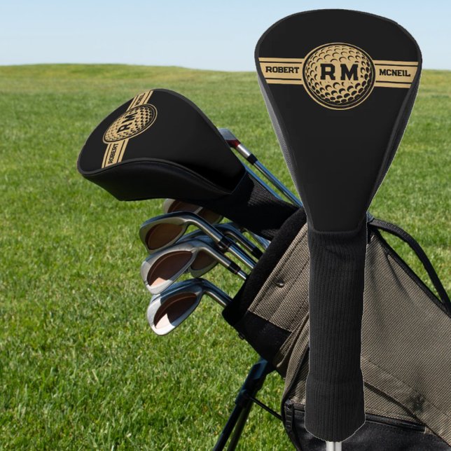 Funda Para Palo De Golf Classic Gold & Black Personalized Name Initials (Subido por el creador)