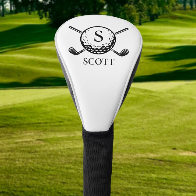 Funda Para Palo De Golf Classic Golf Clubs Monogram Name Black White (Subido por el creador)