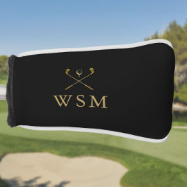 Funda Para Palo De Golf Clubes De Golf De Monograma Negro Y Oro Personaliz
