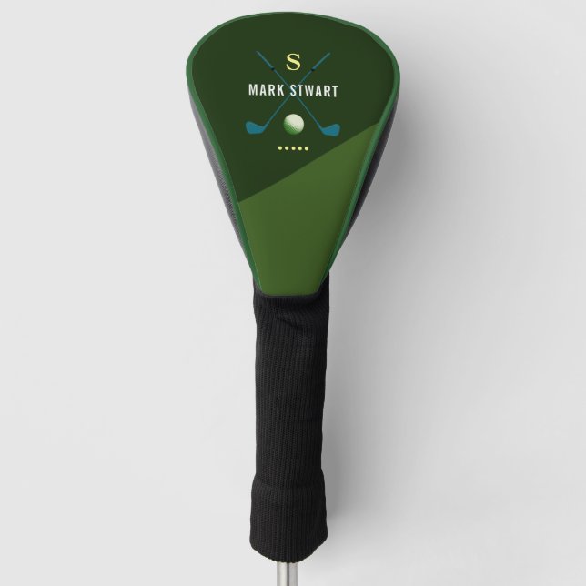 Funda Para Palo De Golf clubes de golf, nombre + inicial en verde monogram (Anverso)