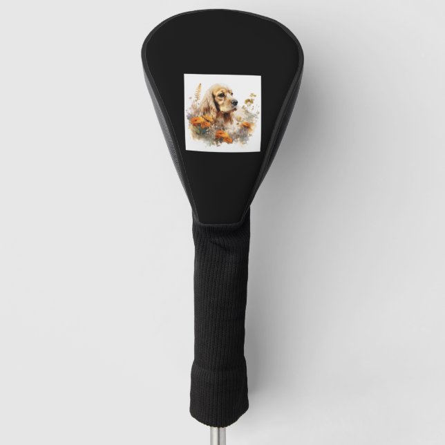 Funda Para Palo De Golf Cocker Spaniel americano con flores silvestres 2 (Anverso)