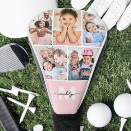 Funda Para Palo De Golf Colage de fotos con monograma rosa