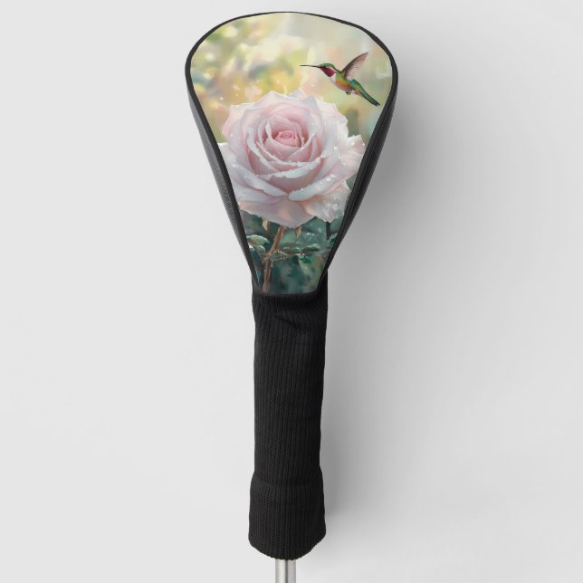 Funda Para Palo De Golf Colibrí acuarela y rosa rosa (Anverso)