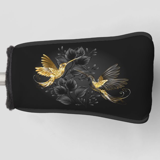 Funda Para Palo De Golf Colibrí negro y dorado (Anverso)