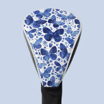Funda Para Palo De Golf Color de agua de la mariposa azul y blanco<br><div class="desc">Pintura de mariposa color azul índigo. Arte original de Nic Squirrell.</div>