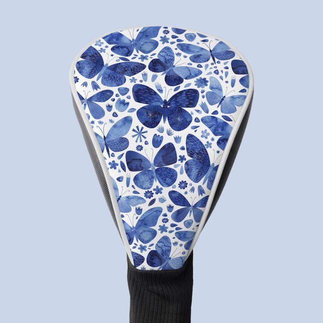 Funda Para Palo De Golf Color de agua de la mariposa azul y blanco (Blue and white watercolor butterfly pattern golf head cover)