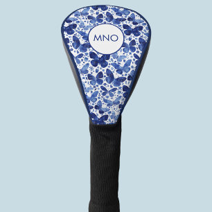 Funda Para Palo De Golf Color de agua de la mariposa monogramo Azul