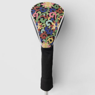 Funda Para Palo De Golf Colorido patrón floral de chinoiserie sobre negro