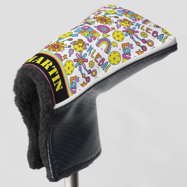 Funda Para Palo De Golf Con nombre, Groovy, retro 90, blanco (Anverso 3/4)