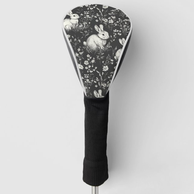 Funda Para Palo De Golf Conejo de Bosque Negro Patrón Botánico (Anverso)