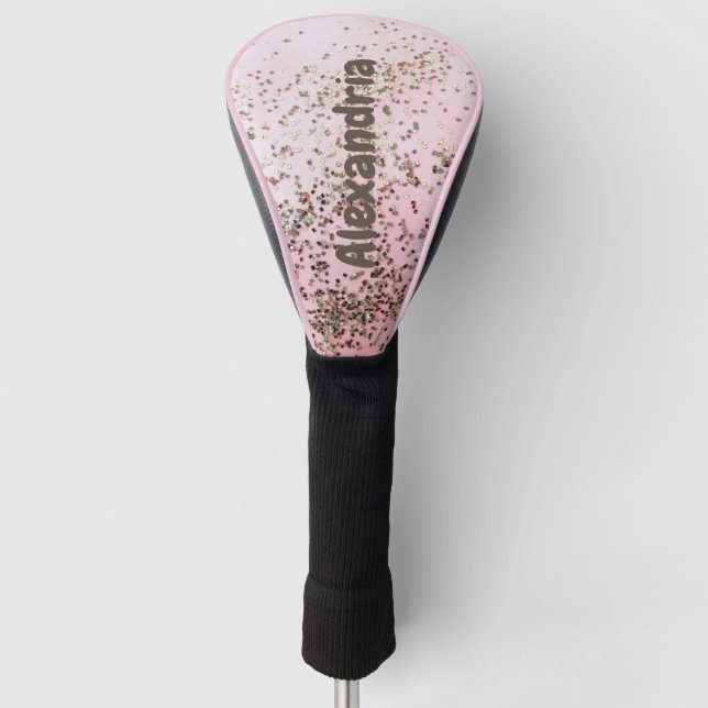Funda Para Palo De Golf Confetti rosa de champagne personalizado (Anverso)