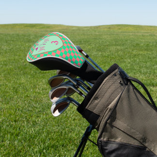 Funda Para Palo De Golf Coral Rosa y Verde Pastel a Cuadros con Monograma