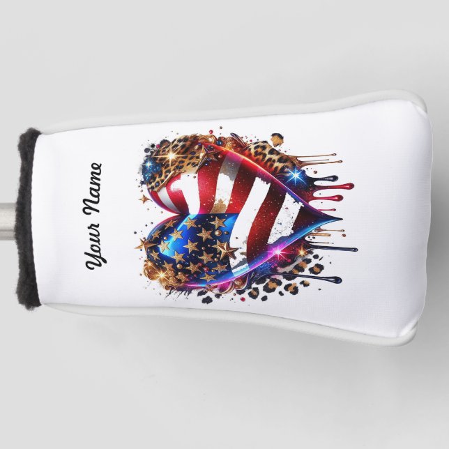 Funda Para Palo De Golf Corazón de bandera estadounidense personalizado (Anverso)