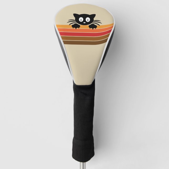 Funda Para Palo De Golf Cortar gato negro con rayas retro (Anverso)