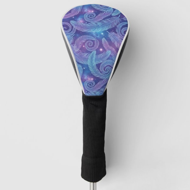 Funda Para Palo De Golf Cosmic Teal-Purple Feather Swirl Pattern (Anverso)