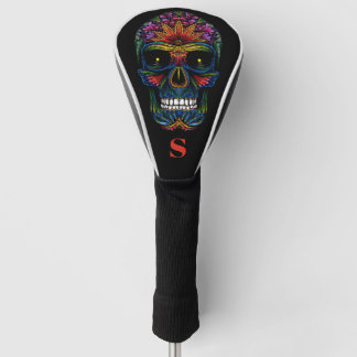 Funda Para Palo De Golf Cráneo de Azúcar Mexicano con Monograma Inicial en