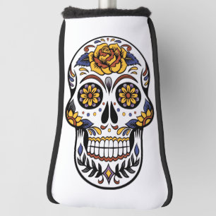 Funda Para Palo De Golf Cráneo de azúcar rosa amarillo