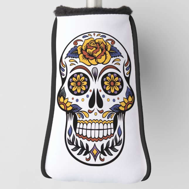 Funda Para Palo De Golf Cráneo de azúcar rosa amarillo (Girar 90)