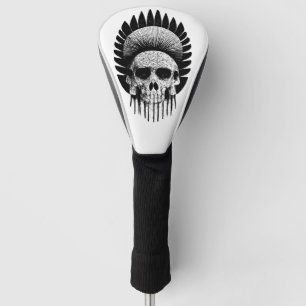 Funda Para Palo De Golf Cráneo Indio Blanco y Negro