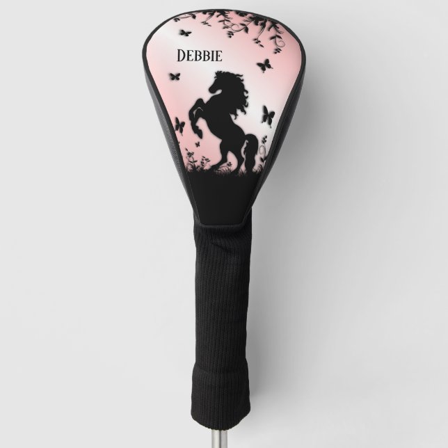 Funda Para Palo De Golf Criando rosa de Stallion negro (Anverso)