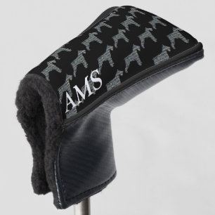Funda Para Palo De Golf Cuadrícula amarilla y azul de perro Schnauzer