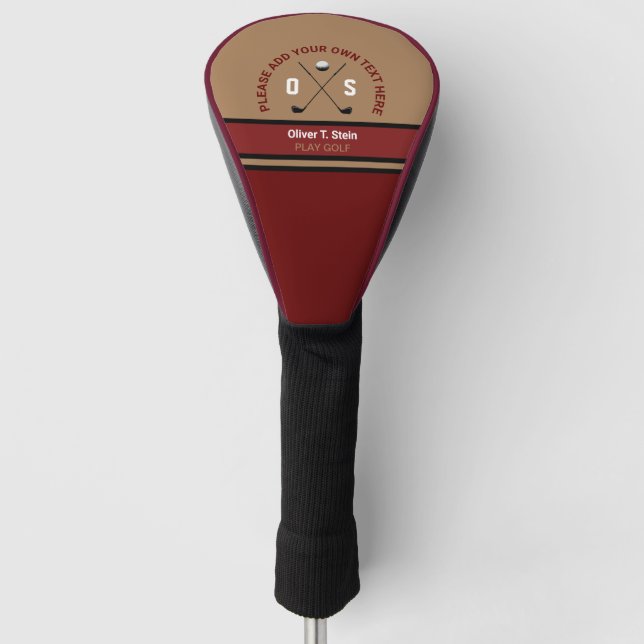 Funda Para Palo De Golf cubierta burgundy marrón de cabeza de golf con nom (Anverso)