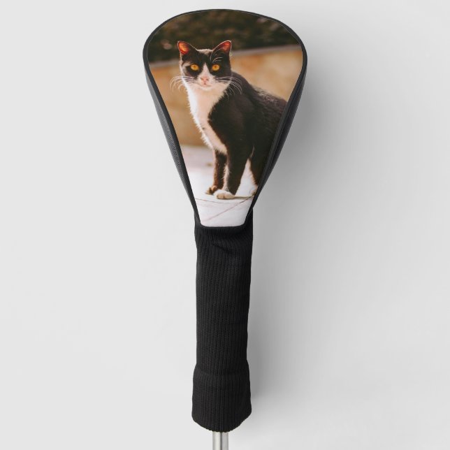 Funda Para Palo De Golf Cubierta de cabeza de gato blanco negro (Anverso)