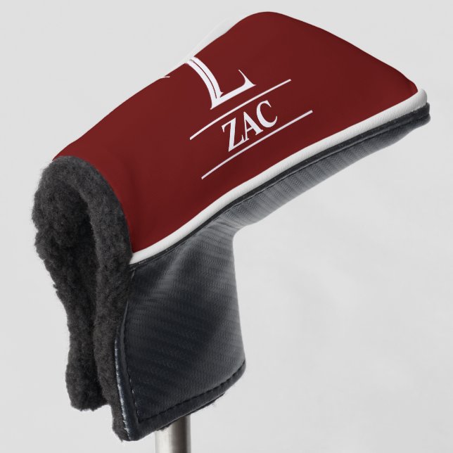 Funda Para Palo De Golf Cubierta de cabeza de golf de borgoña monogramada  (Anverso 3/4)