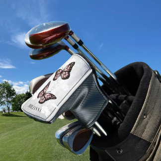 Funda Para Palo De Golf Cubierta de cabeza de golf floral de mariposa rosa
