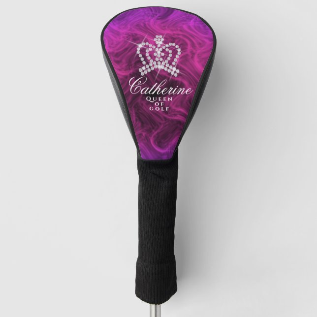 Funda Para Palo De Golf Cubierta de cabeza de golf Glitling Crown Magenta (Anverso)